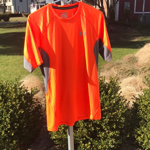 Under Armour  HeatGear Mens Short Sleeve Orange w/ Gray Insert, Medium - Picture 3 of 9